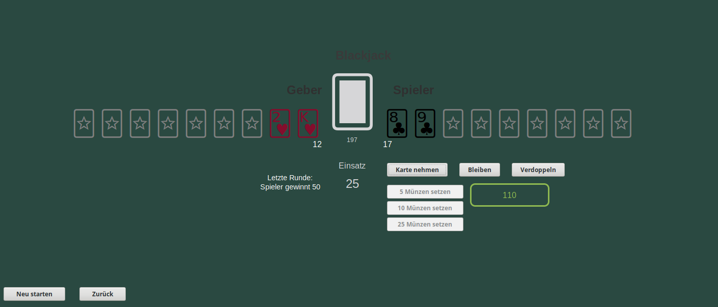 Screenshot von Blackjack in der Kartenspiel-Sammlung